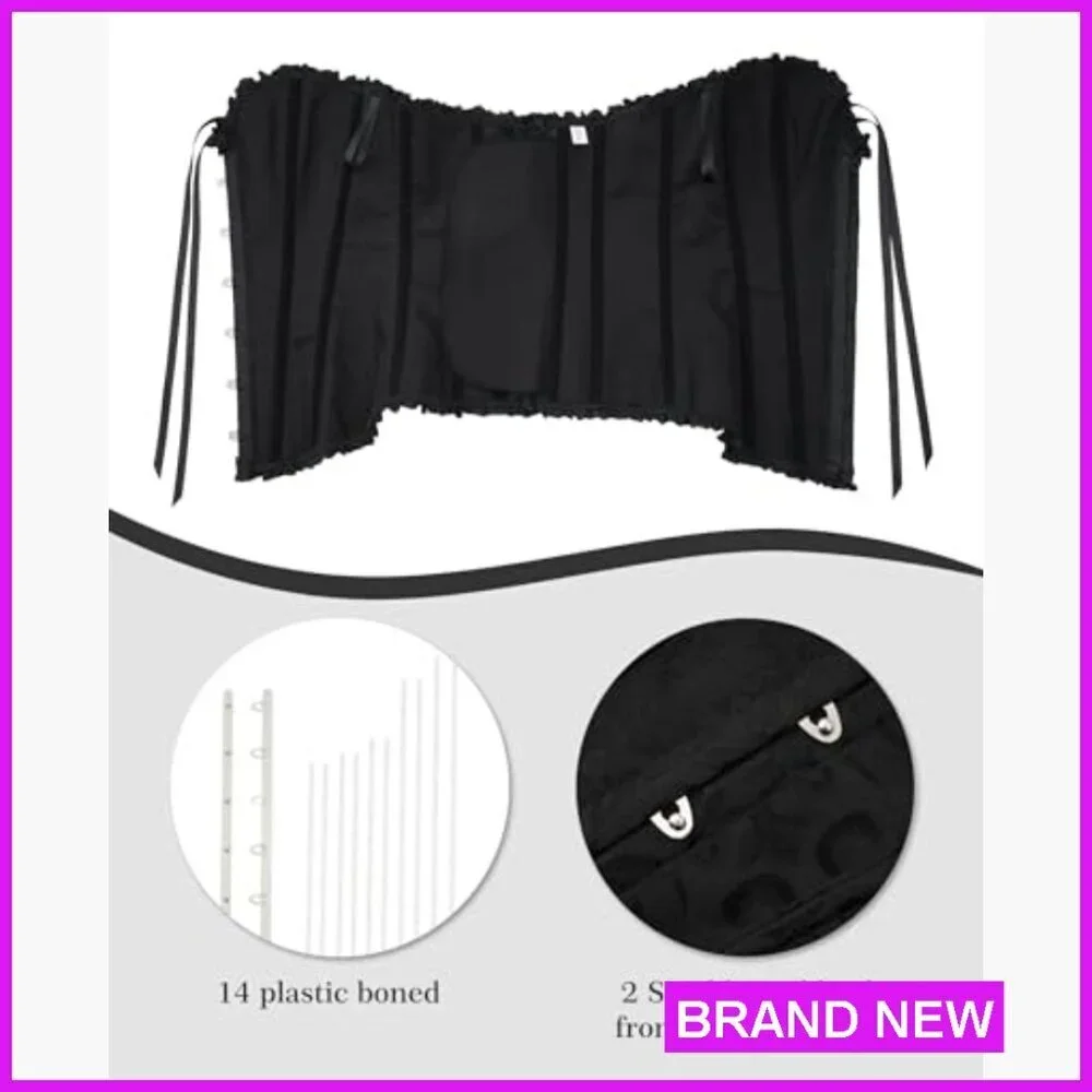 Vintage Satin Bustier Corset Top Lace Up Waist Cincher Shapewear Elegant